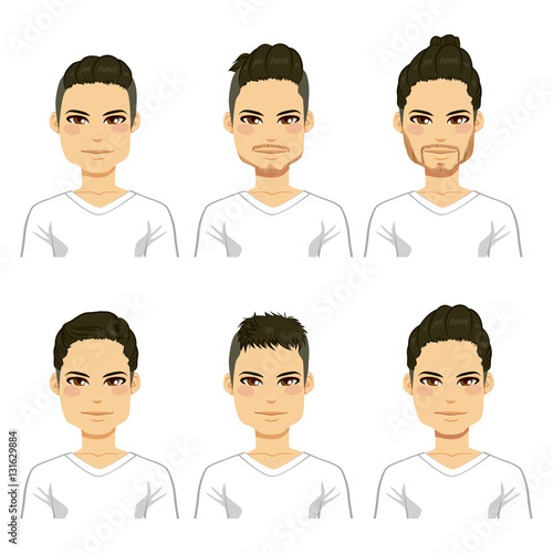 Collection of different cool fashionable hipster hairstyle men heads