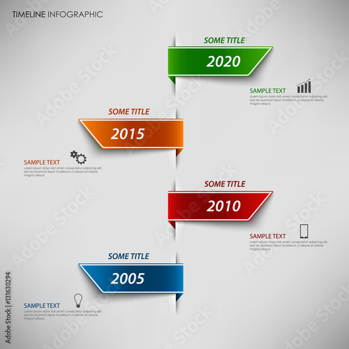 Time line info graphic with colored design bookmarks tucked