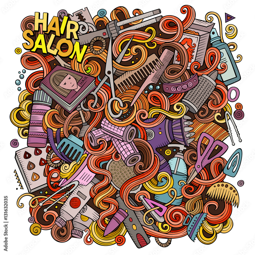 Cartoon doodles Hair salon illustration