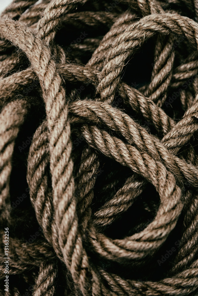 Fototapeta premium Rope macro background. Abstract vintage old retro style.