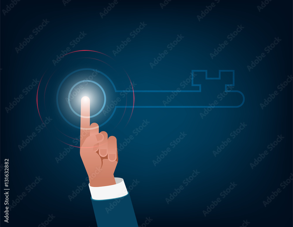 A hand touching key A hand touching key