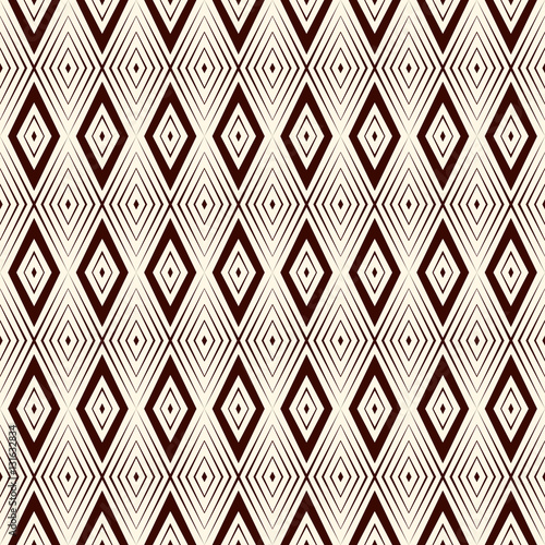Outline seamless pattern with geometric figures. Repeated rhombuses ornamental background. Ethnic and tribal motif