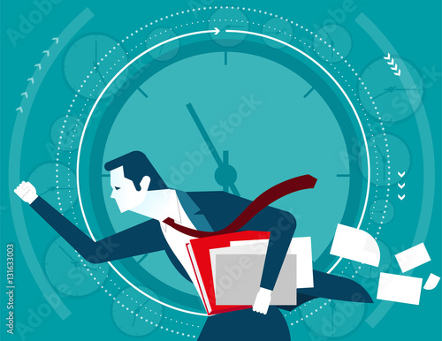 Businessman in a hurry time. Concept business illustration. Vect
