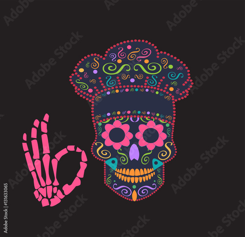 Kitchen chef skull vector ornament 