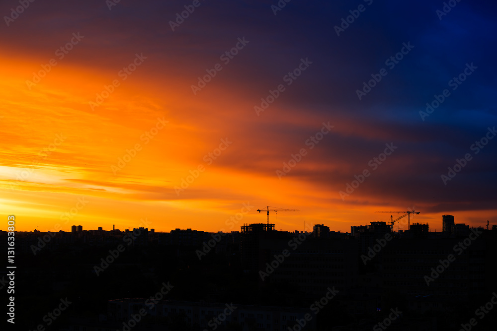 industrial landscape, the sunrise over the city