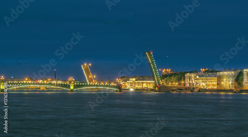 View from the Spit of Vasilyevsky Island at night. St.-Petersbur