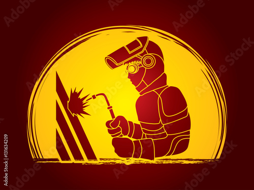 Welder working designed on moonlight graphic vector.