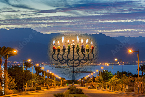 Composite image symbolizing holiday of Hanukkah