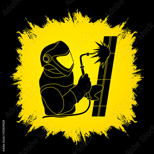 Welder working designed on grunge frame graphic vector.