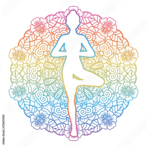 Women silhouette. Yoga tree pose. Vrikshasana.