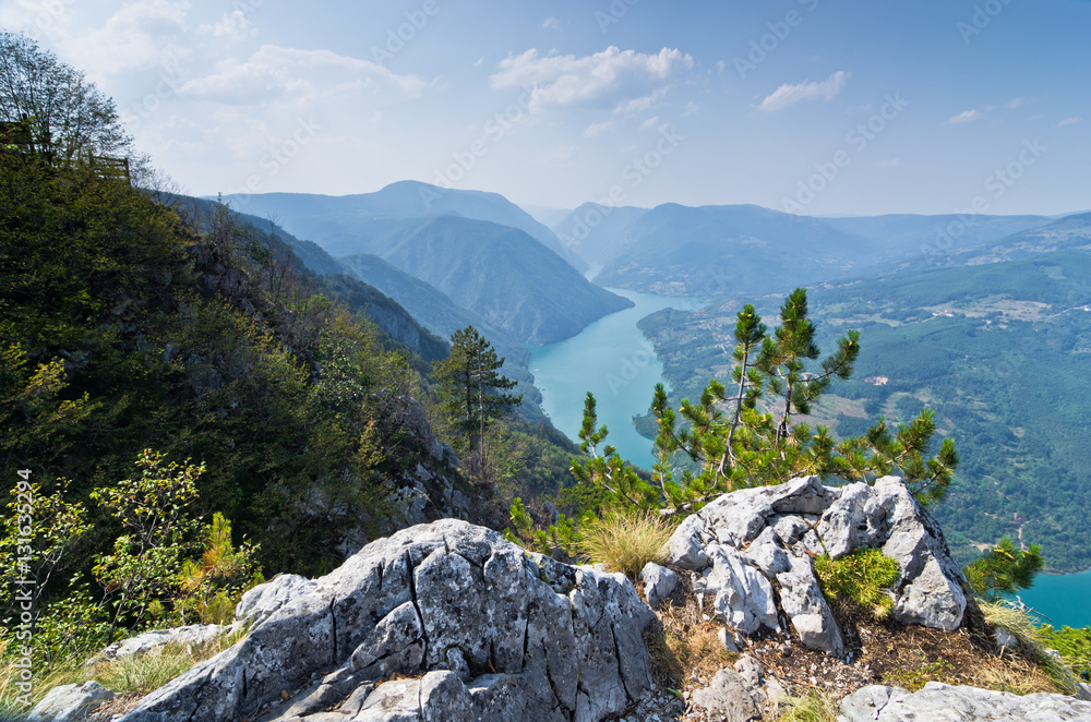 Fototapeta premium Viewpoint Banjska rock at Tara mountain looking down to Canyon of Drina river, west Serbia