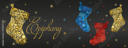 Epiphany banner with socks and snowflakes photo