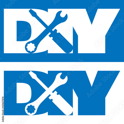 Icono plano DIY con herramientas azul y blanco