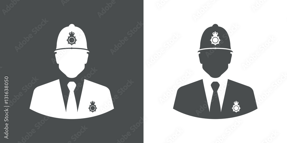 Icono plano silueta policia britanico gris y blanco - obrazy, fototapety, plakaty 