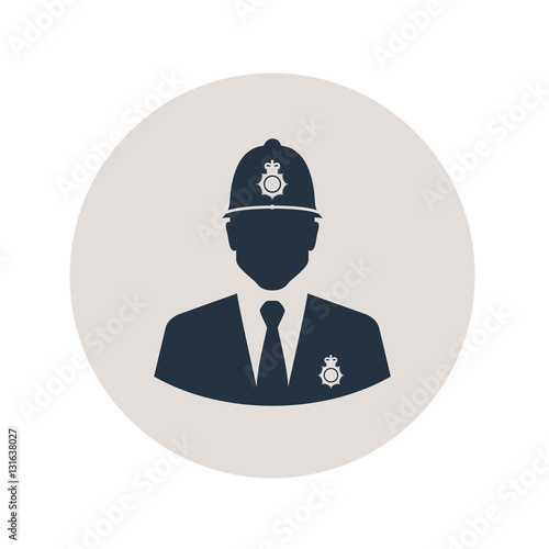 Icono plano silueta policia britanico en circulo gris