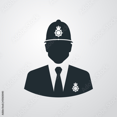 Icono plano silueta policia britanico en fondo degradado