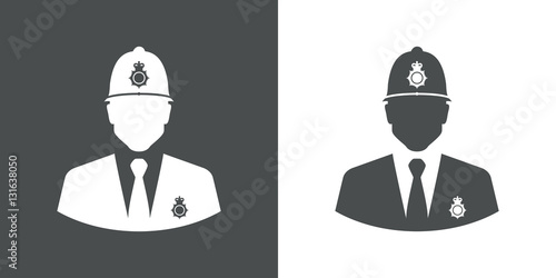 Icono plano silueta policia britanico gris y blanco