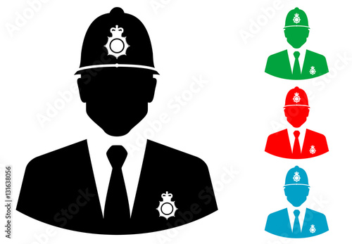 Icono plano silueta policia britanico varios colores