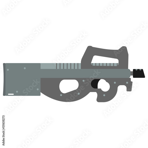 Submachine gun security and military weapon. Metal automatic gun. Criminal and police firearm vector illustration isolated on white.