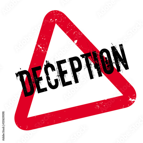 Deception rubber stamp. Grunge design with dust scratches. Effects can be easily removed for a clean, crisp look. Color is easily changed.