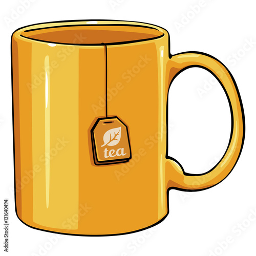 Vector Cartoon Single Mug with tea bag on White Background