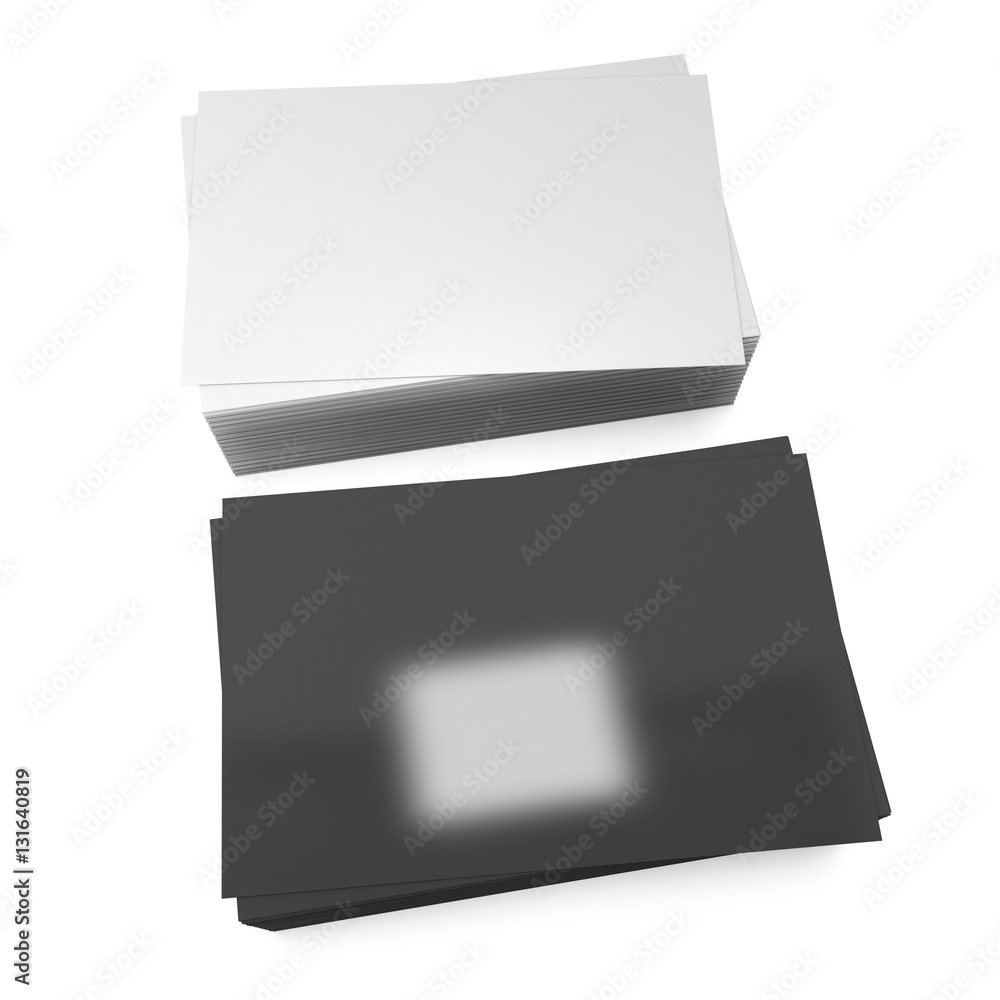 Stack of blank business cards. 3d render isolated on white background. Name cards as a presentation for promotion of corporate identity Stack of blank business cards. 3d render isolated on white background. Name cards as a presentation for promotion of corporate identity