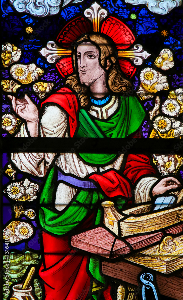 Stained Glass - Jesus Christ as a carpenter