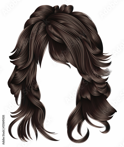 trendy woman long hairs brunette dark brown  colors .
  beauty fashion .  realistic 3d 