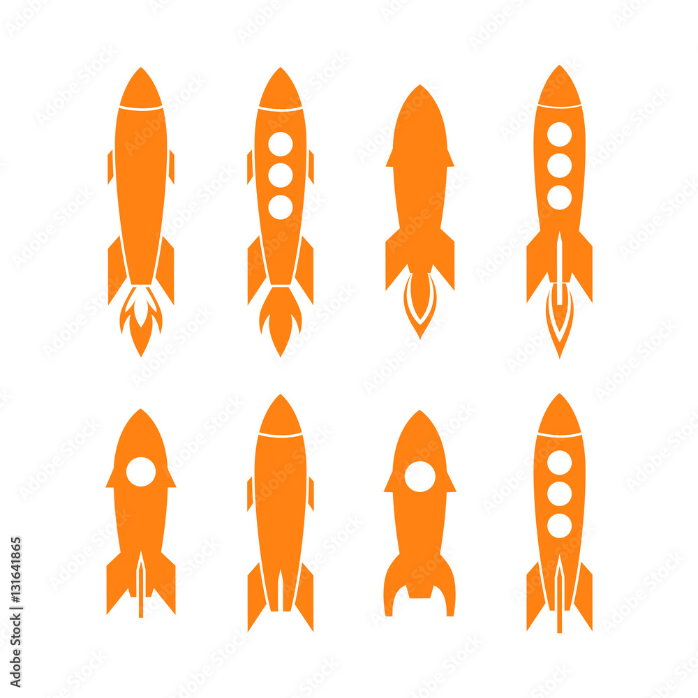 Rocket icon and rocket silhouette vector set. Icon design rocket Rocket icon and rocket silhouette vector set. Icon design rocket