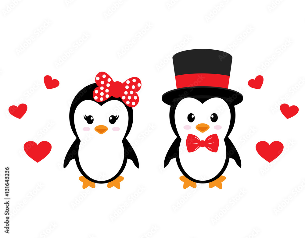 cute penguin set with heart vector