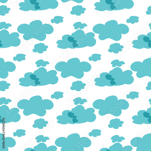 Seamless pattern. Blue clouds on white background