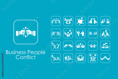 Set of business people conflict simple icons