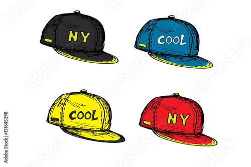 set of realistic baseball cap in different colors,