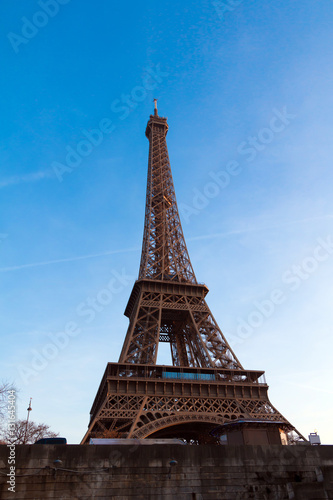 Tour Eiffel in Paris, France against the blue sky. Copy space