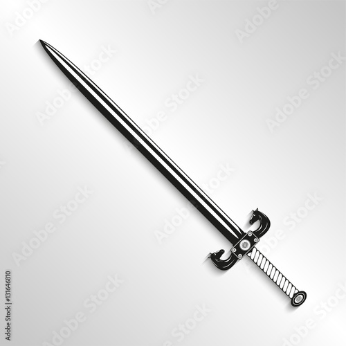 Sword. Vector illustration. Black and white view.