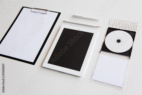 Blank stationery and corporate identity set on white background. Template for design presentations. Branding Mock-Up. photo
