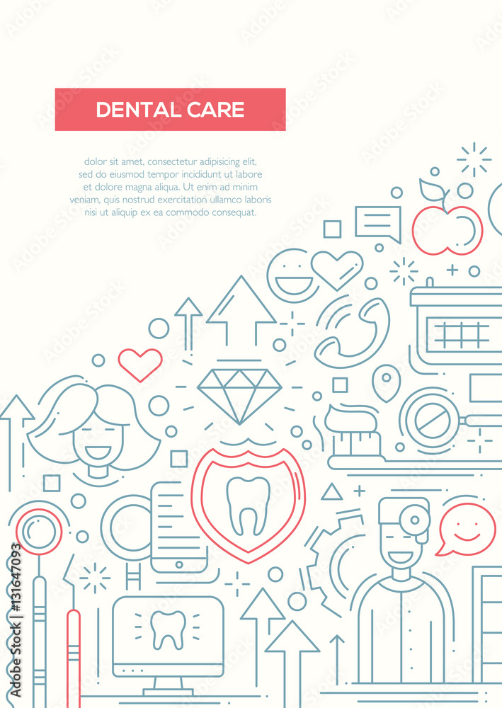 Dental Care - line design brochure poster template A4