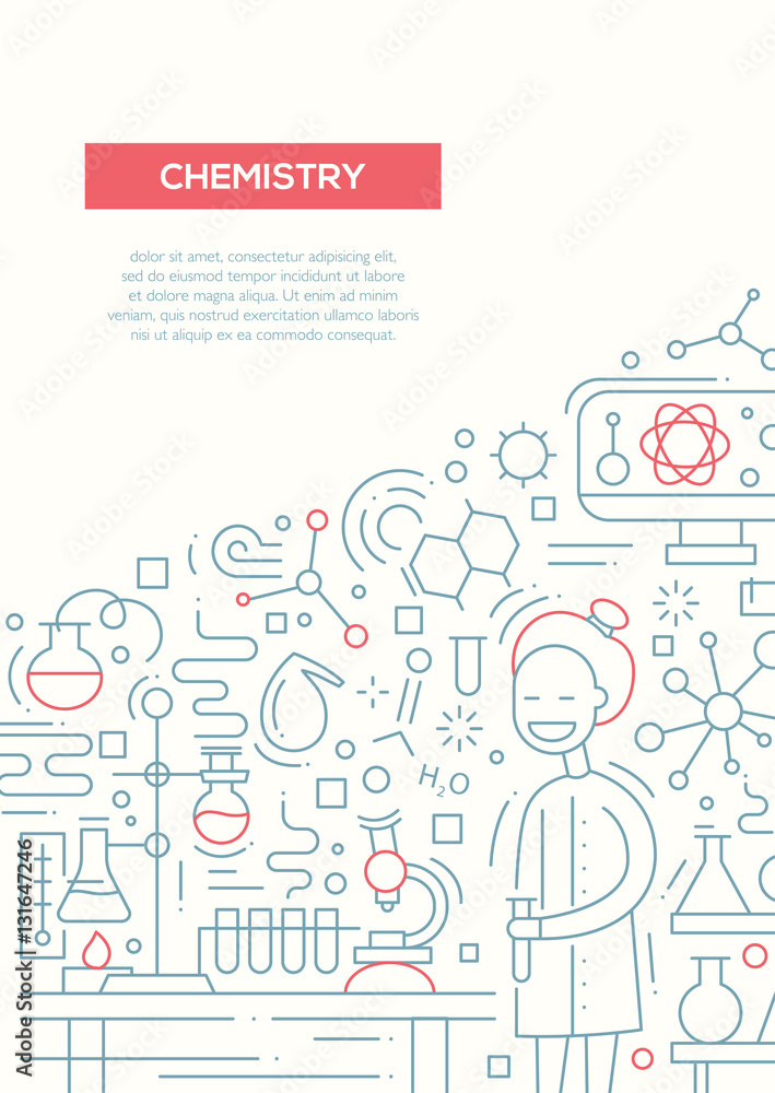 Chemistry - line design brochure poster template A4