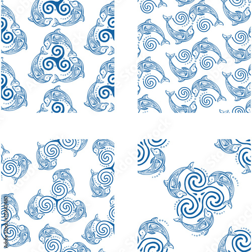 Seamless pattern with dolphins © Viktoriia Protsak