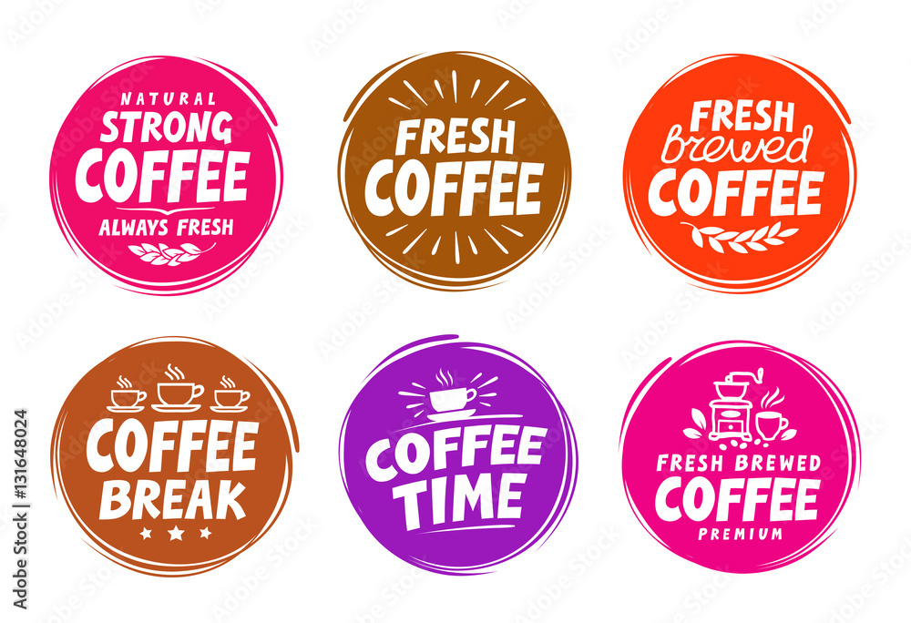Vector set colorful labels for coffee, drink. Collection icons