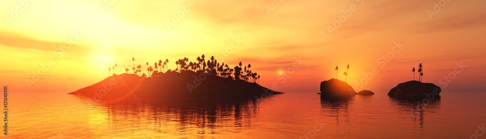 Island in the ocean. Panorama of seascape.
