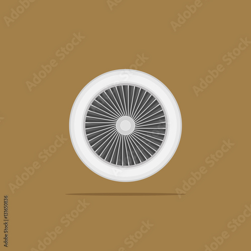 Vector image of a jet engine, turbine aircraft in flat style. Front view.