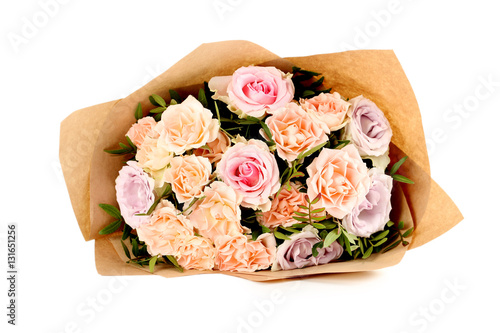 Bouquet of beautiful roses isolated on a white