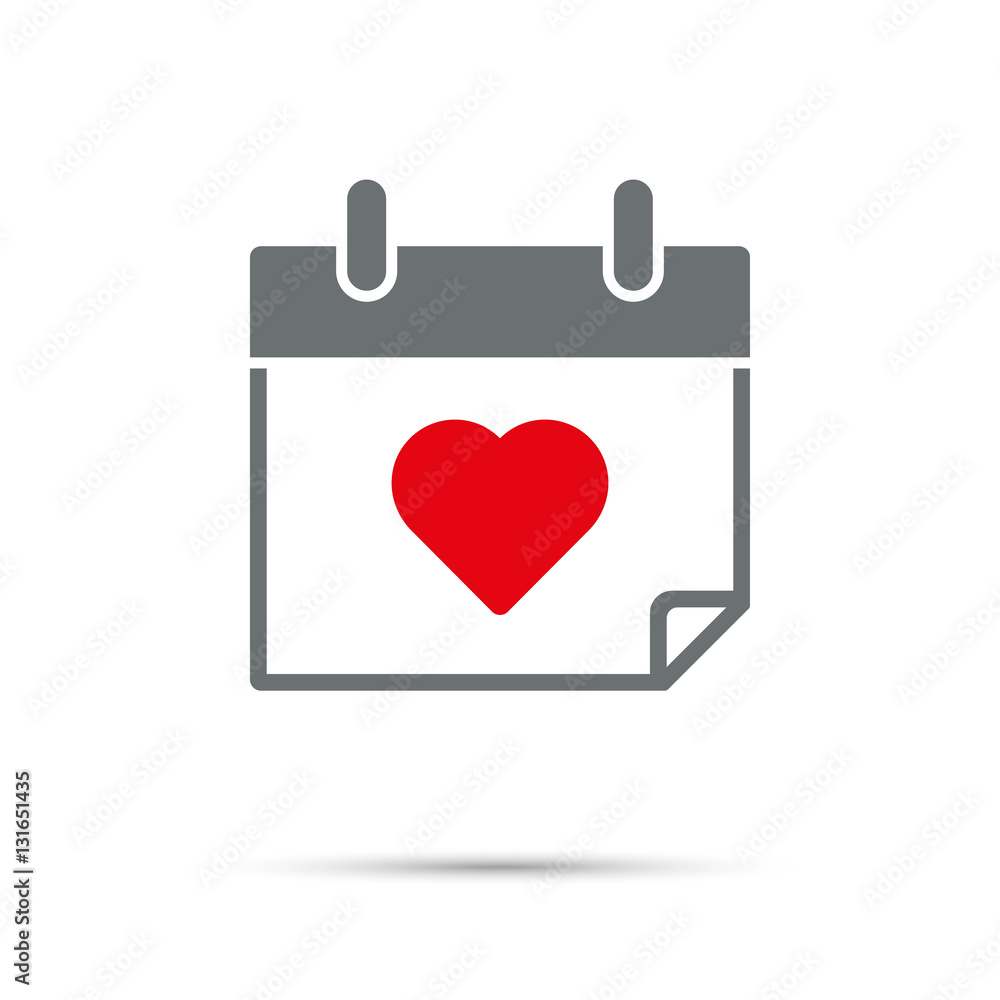 Calendar Icon for Valentine’s Day. Red heart on calendar sheet. Calendar Icon for Valentine’s Day. Red heart on calendar sheet.