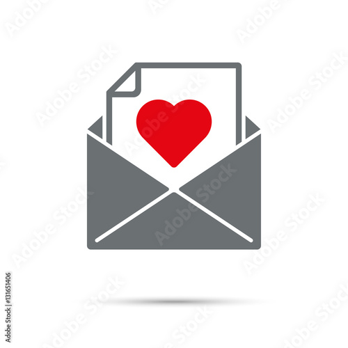 Love letter icon for Valentine’s Day. Message with red heart in envelope.