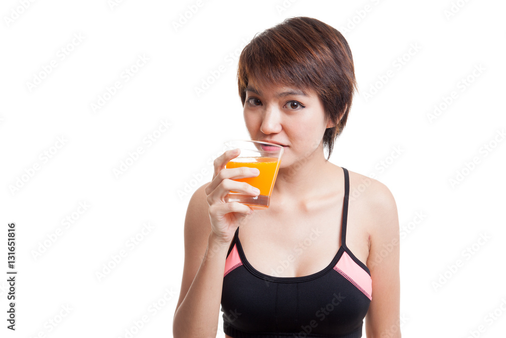 Beautiful Asian healthy girl drinking orange juice. Beautiful Asian healthy girl drinking orange juice.
