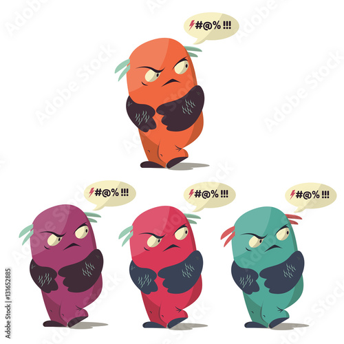 Set of Angry swearing monsters in a flat style. Colorful angry characters.