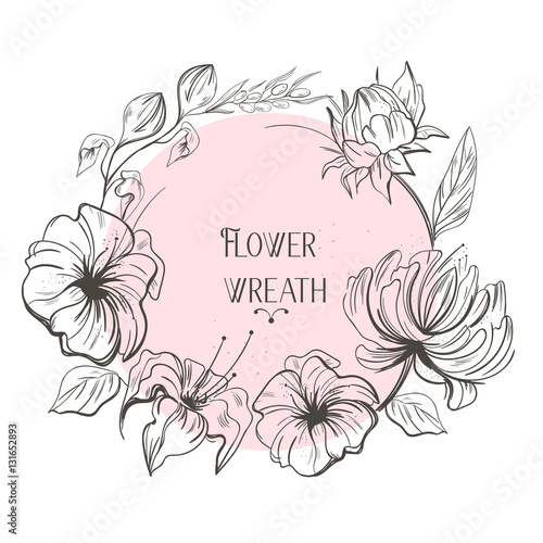 Vector vintage floral wreath. For wedding invitations or logo. Easy to edit.For invitations or announcements.