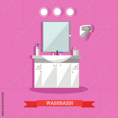 Vector illustration of washbasin and accessories in flat style