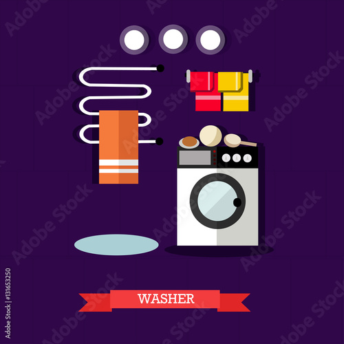 Vector illustration of washer and accessories in flat style